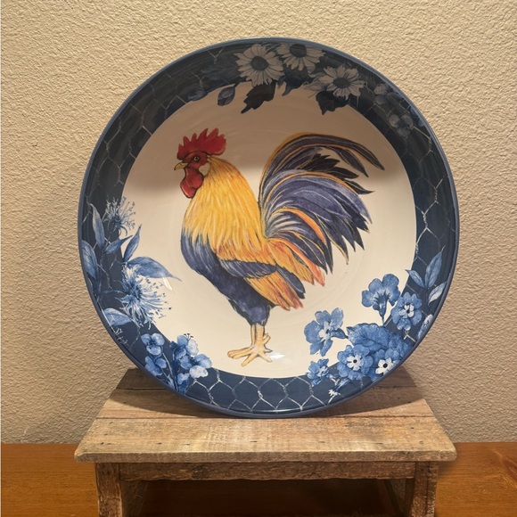 Farmhouse Rooster Bowl, Extra Large Colorful Ceramic Serving Bowl, Rooster Decor - Picture 2 of 15